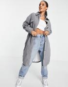 Brave Soul Aviana Longline Oversized Shirt Jacket Shacket-grey