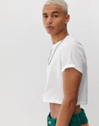 Asos Design Organic Cropped Crew Neck T-shirt With Roll Sleeve In White - White