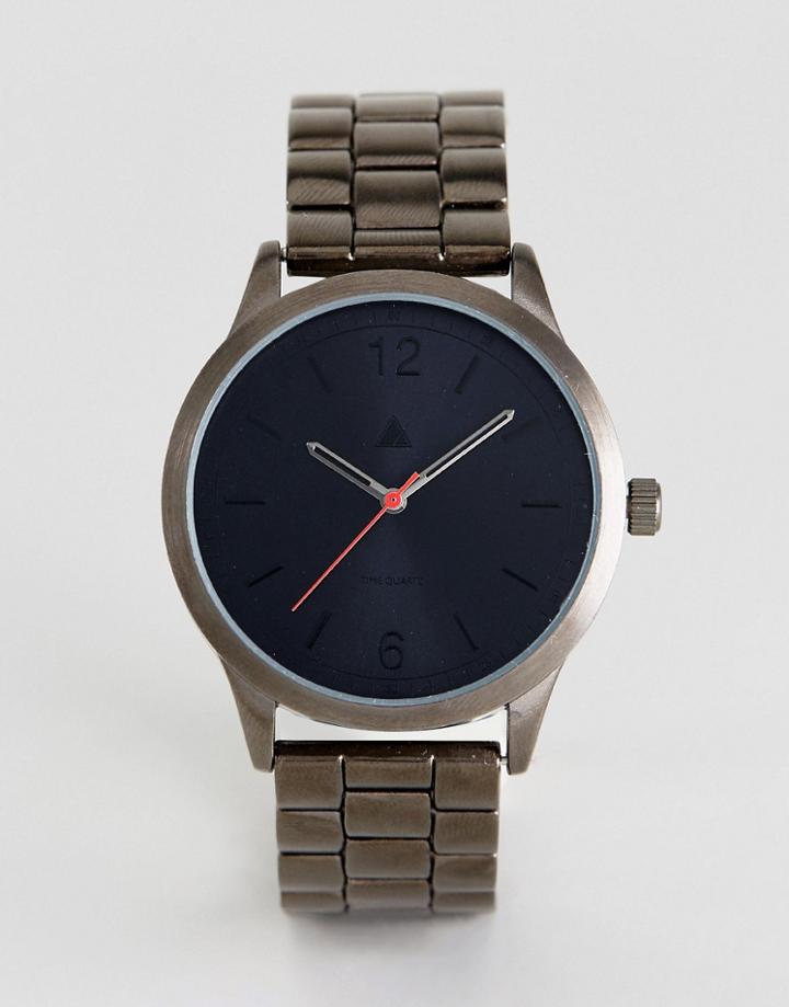 Asos Bracelet Watch In Gunmetal With Contrast Red Hand - Silver