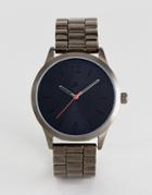 Asos Bracelet Watch In Gunmetal With Contrast Red Hand - Silver