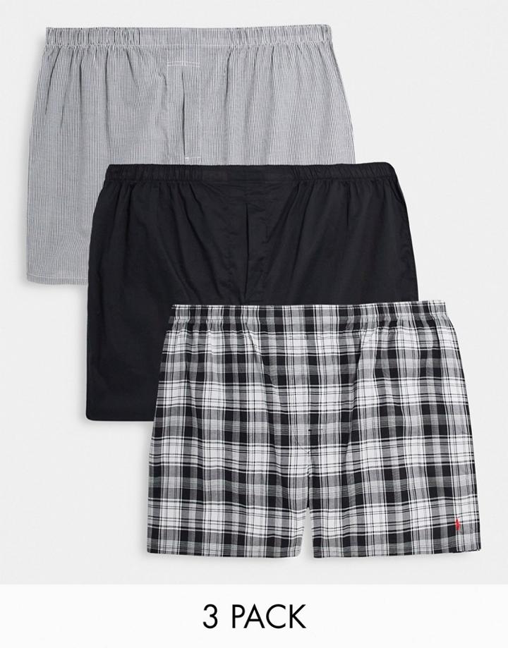Polo Ralph Lauren Woven Boxers In Black/check With Pony Logo