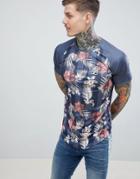 Siksilk Short Sleeve Muscle Fit T-shirt In Floral Print - Navy