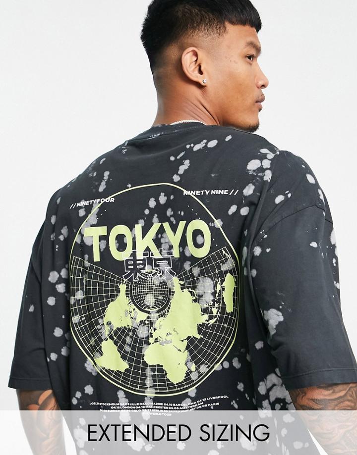 Asos Design Oversized T-shirt In Gray Tie Dye With Street Back Print