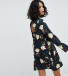 Reclaimed Vintage Inspired Tie Back Swing Dress In Floral Print - Black
