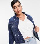 Yours Distressed Denim Jacket In Indigo-blues