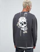 Asos Oversized Sweatshirt With Skull Print In Heavy Wash - Black