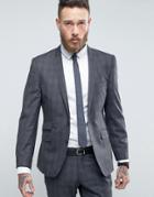 Ben Sherman Slim Fit Suit Jacket In Gray Overcheck - Gray