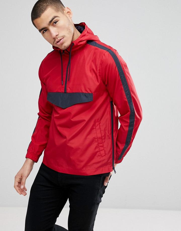 Brave Soul Half Zip Nylon Windbreaker Jacket - Red