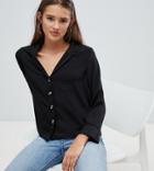 New Look Long Sleeve Button Through Boxy Shirt-black