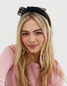 My Accessories London Exclusive Black Crochet Bow Headband - Black