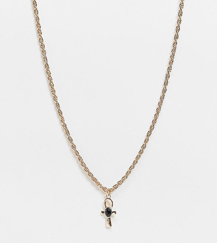 Reclaimed Vintage Inspired Twist Chain Necklace With Egyptian Cross In Gold