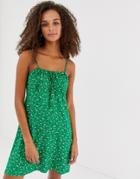 New Look Tie Gather Front Dress In Green-cream