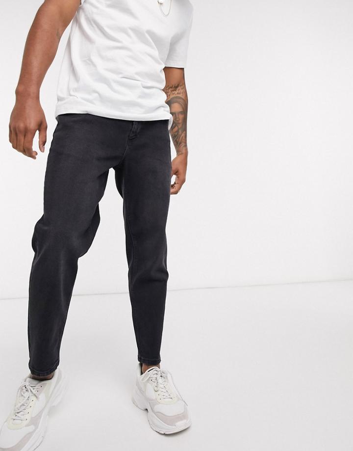 Asos Design Stretch Classic Jean In Black With Destroyed Hem