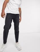 Asos Design Stretch Classic Jean In Black With Destroyed Hem