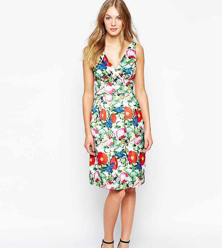 Wolf & Whistle Midi Prom Dress In Botanical Floral Print - Multi