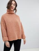 Free People Fluffy Fox Oversized Chunky High Neck Sweater-pink