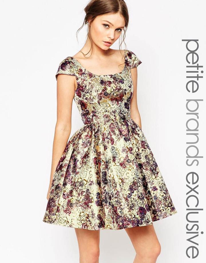 Chi Chi London Petite Metallic Printed Prom Dress - Multi