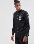 Aape By A Bathing Ape Short Sleeve Shirt With Metal Badge In Slim Fit - Black