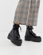 Asos Design Acton Chunky Lace Up Boots In Black Patent