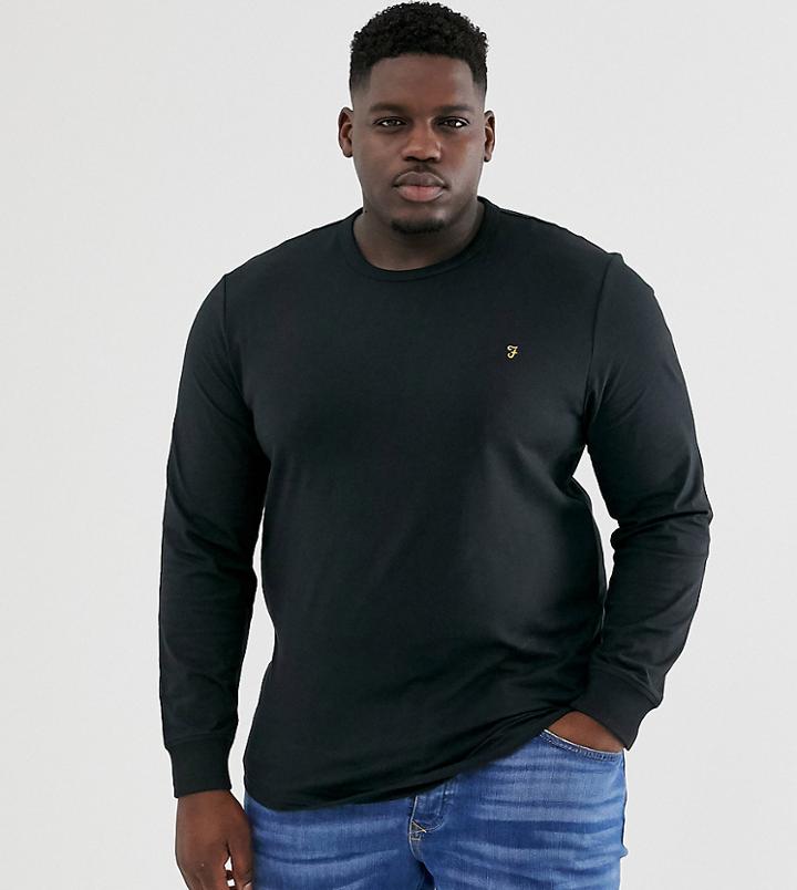 Farah Dennis Slim Fit Long Sleeve Logo T-shirt In Black - Black