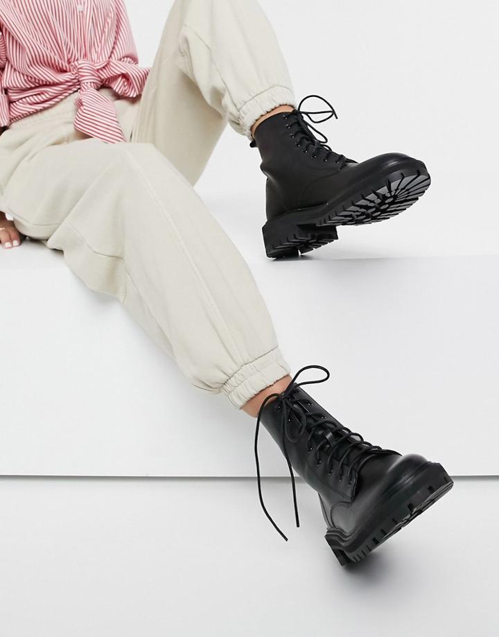 Raid Vinita Flat Chunky Lace Up Ankle Boots In Black