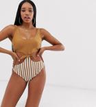 Peek & Beau Fuller Bust Exclusive Eco Cut Out Swimsuit In Stripe - Brown