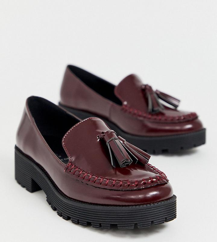 London Rebel Wide Fit Chunky Tassel Loafers In Oxblood - Red