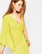 Asos Petite Asymmetric One Shoulder Wrap Mini Dress - Green