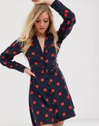 Neon Rose Mini Tea Dress With Buckle Belt In Polka Dot