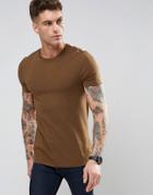 Asos Muscle T-shirt In Brown With Crew Neck - Brown