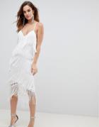 Asos Fringe & Lace Plunge Bodycon Midi Dress - Multi