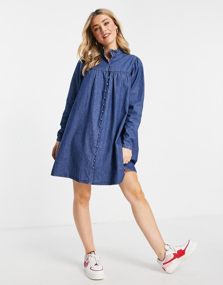 Pieces Denim Mini Smock Dress In Blue Denim-blues