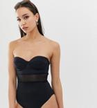 Asos Design Tall Recycled Mesh Insert Underwired Cupped Swimsuit In Black - Black