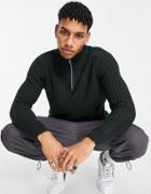 Asos Design Heavyweight Fisherman Rib Half Zip Sweater In Charcoal-grey