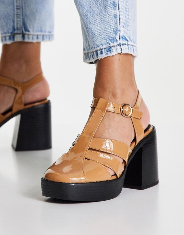 Asos Design Sabina Cut Out Heeled Shoes In Beige-neutral