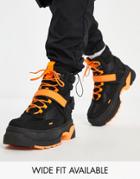 Asos Design Chunky Lace Up Boot In Black With Orange Details