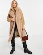 Miss Selfridge Sleeveless Textured Borg Longline Coat-neutral
