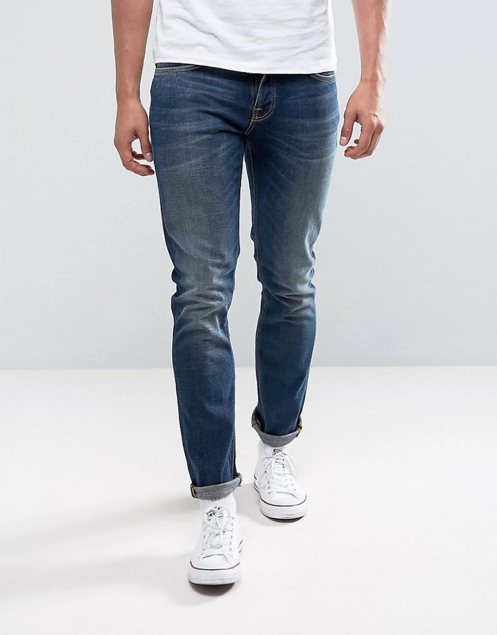 Nudie Jeans Co Grim Tim Jean Slim Fit Revelation Blue Mid Wash - Blue