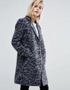 Pepe Jeans Yvonne Wool Mix Leopard Print Coat - Gray