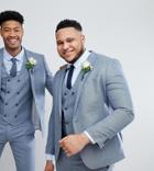 Asos Plus Wedding Skinny Suit Jacket In Airforce Blue Micro Texture - Blue