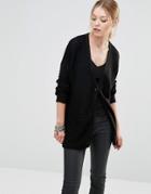 See U Soon Longline Cardigan In Textured Stripe - Black