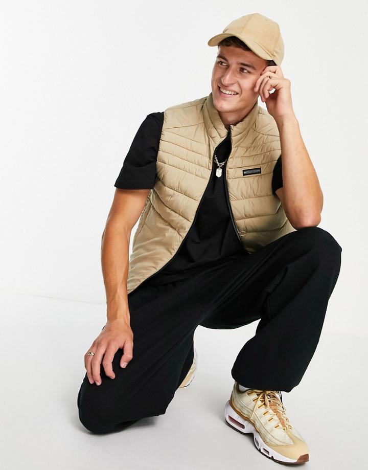 Jack & Jones Essentials Padded Vest In Beige-neutral