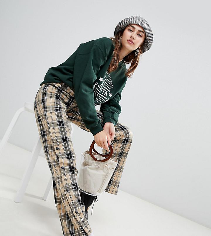 Stradivarius Check Wide Leg With Popper-black