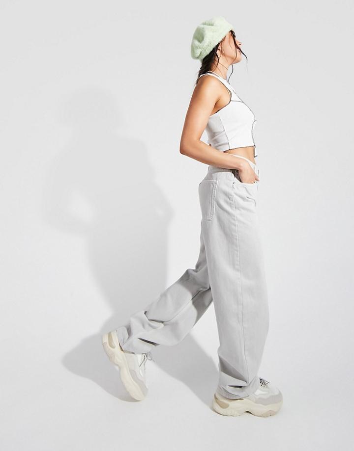 Asos Design Mid Rise Oversized 'skater' Jean In Pebble Gray-grey