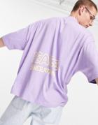 Asos Design Oversized T-shirt In Purple With Graffiti Back Print