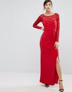 Coast Riva Lace Sleeve Wrap Maxi Dress - Red