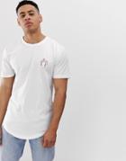 Only & Sons Longline T-shirt With Flamingo Embroidery - White