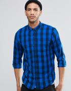 Pull & Bear Check Shirt In Blue And Black In Regular Fit - Blue