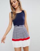 Zibi London Skater Dress With Striped Skirt - Multi