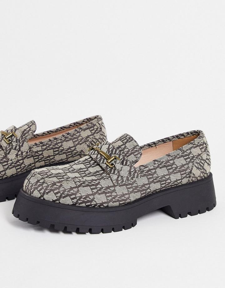 Asos Design Loafers In Brown Jacquard Monogram Design With Chunky Sole